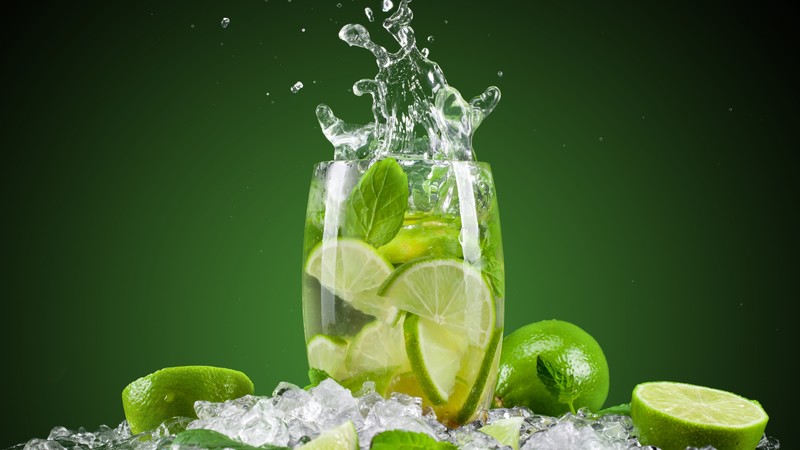 cocktails, lime, mint, water, ice
