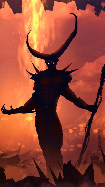 Fantasy Demon, Horns, Staff, Giant, Cave, 1080x1920