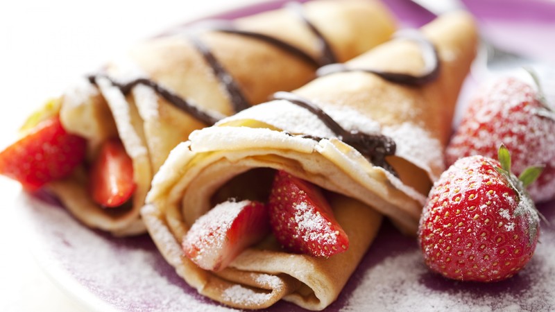Pancakes, strawberry, chocolate