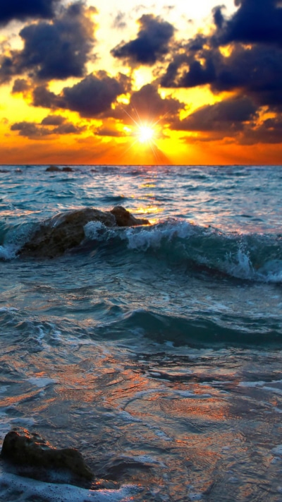 Earth Ocean, Wave, Sea, Sunset, Horizon, 1080x1920