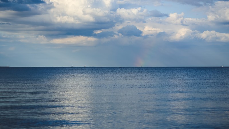Baltic sea, 4k, horizon, sky, clouds, rainbow