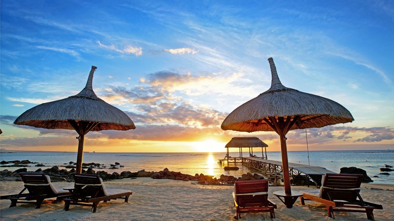 Mauritius, sunset, Indian ocean, beach, sand, travel, tourism