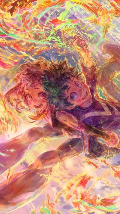 Anime My Hero Academia, Izuku Midoriya, Ochaco Uraraka, 1080x1920