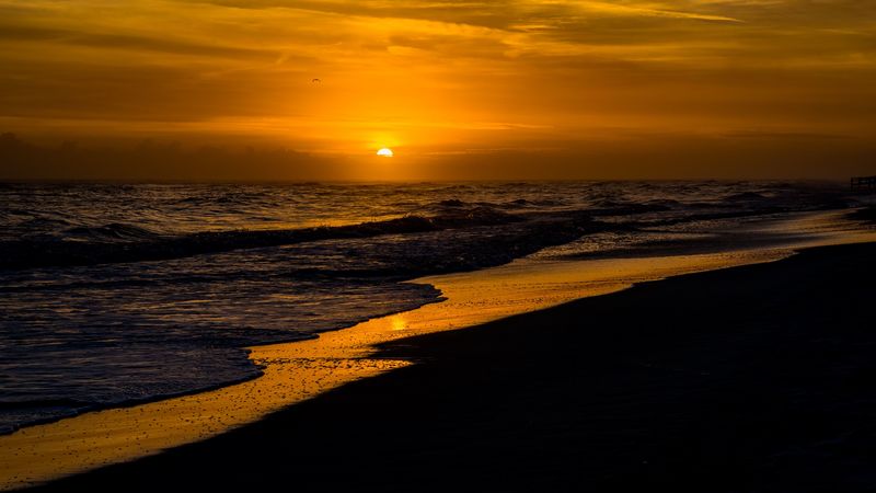 sunset, beach, sun, tide, 4k