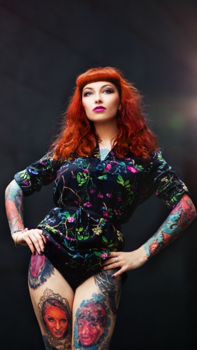 Women Tattoo, Brown Eyes, Lipstick, Redhead, Model, 1080x1920