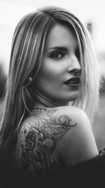 Women Tattoo, Depth Of Field, Black and White, 1080x1920