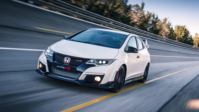 Honda civic type R, hatchback, Nurburgring, white.