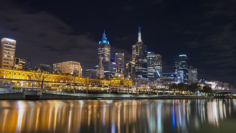 night city, lights, water, reflection, 4k