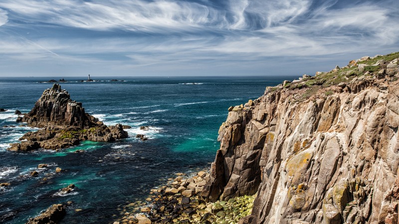 Cornwall, 4K, England, rocks, Atlantic ocean, sky