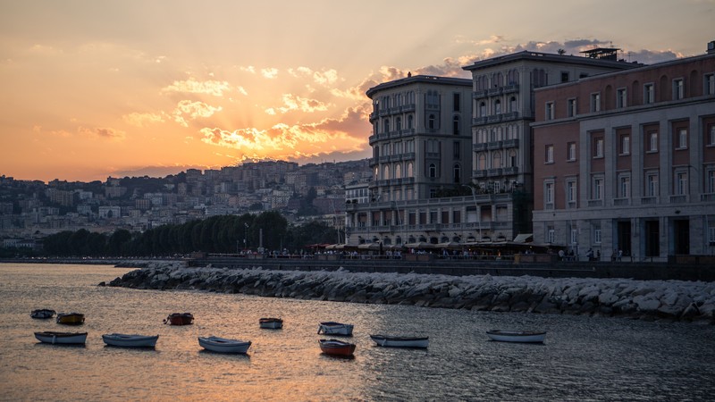 Napoli, Italy, sunset, coast, shore