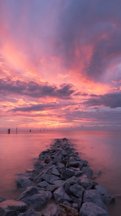 Earth Sunset, Ocean, Horizon, Sea, Pink, Sky, 1080x1920