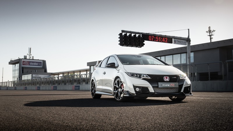 Honda civic type R, hatchback, Nurburgring, white.