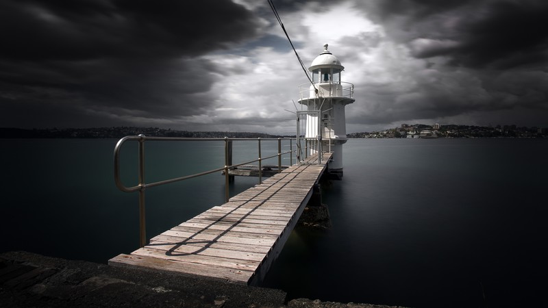 Sydney Harbour, 4k, lighthouse, river, pierce, clouds