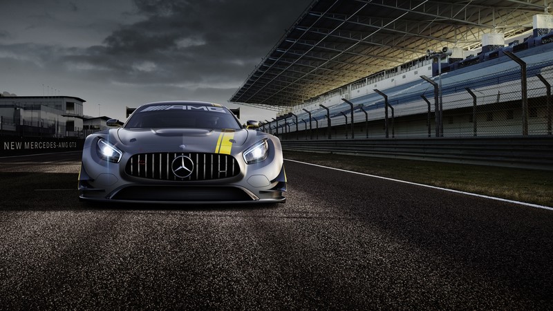 Mercedes AMG GT3, hypercar, coupe, gray.