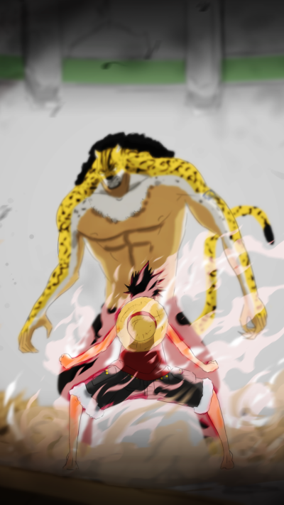 Anime One Piece, Monkey D. Luffy, Rob Lucci, 1080x1920