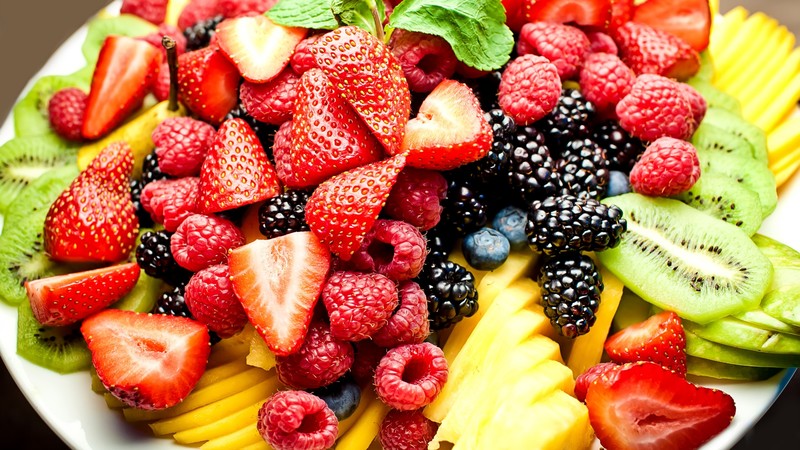 Fruits, berries, strawberry, raspberry, blackberries, kiwi
