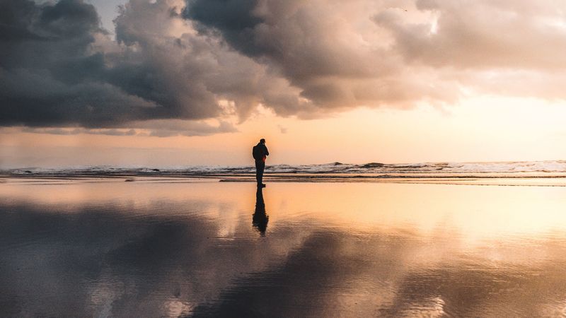 lonely, loneliness, horizon, clouds, sunset, 4k