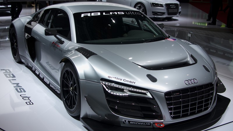 Audi R8 LMS, coupe, supercar, gray.