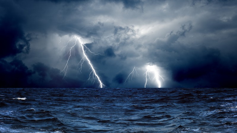 Sea, 4k, ocean, storm, lightning, clouds