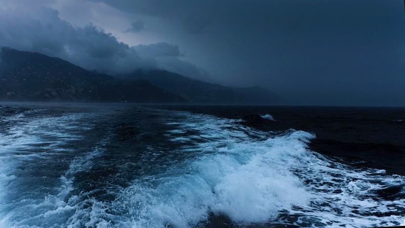 Sea, 4K, ocean, shore, waves, night