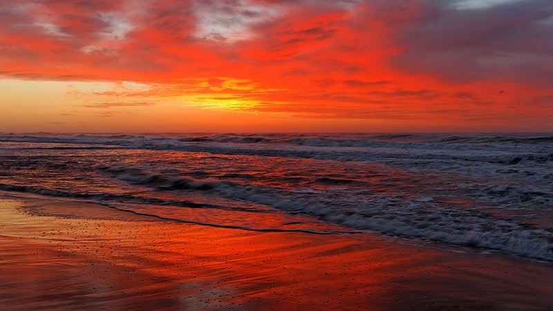 Ocean, 4K, sea, sunset, shore, beach