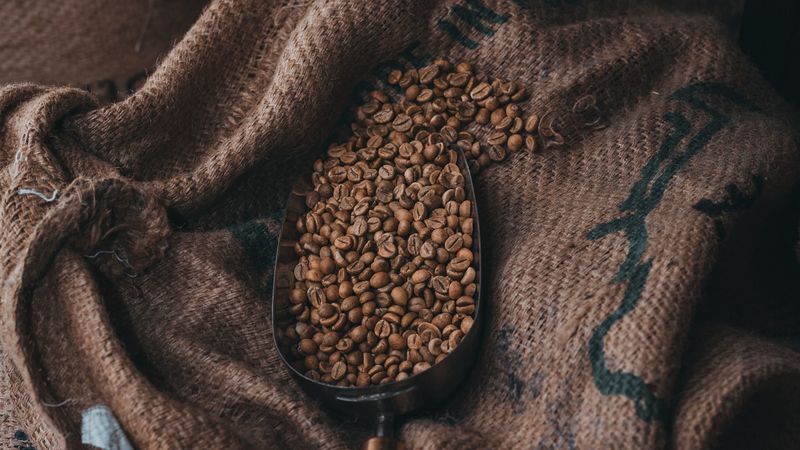 coffee beans, coffee, cloth, bag, 4k