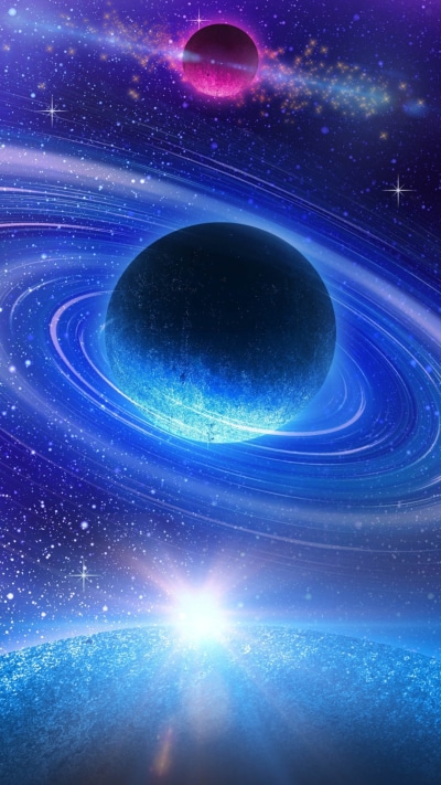 Sci Fi Planets, Planet, Planetary Ring, Stars, Space, Blue, 1080x1920