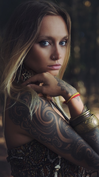 Women Tattoo, Blonde, Depth Of Field, Model, Blue Eyes, 1080x1920