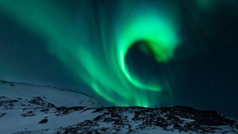 northern lights, relief, snowy, 4k