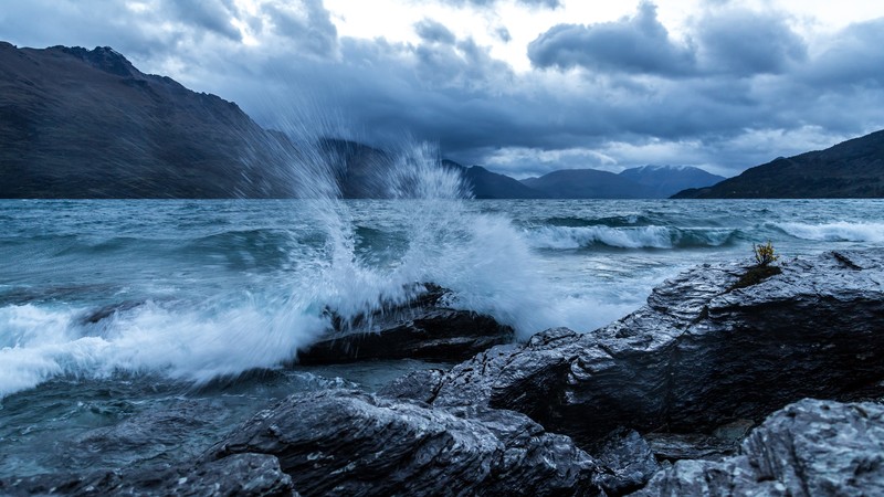 Sea, 4K, ocean, rocks, wave, clouds