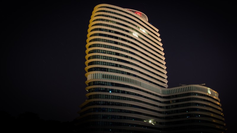 The Cruise ship, Netherlands, skyscraper, night