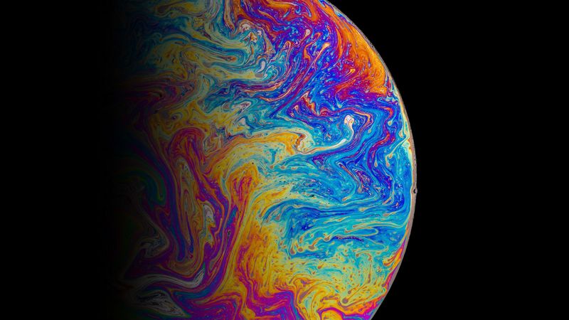 ball, multicolored, paint, stains, spots, black, 4k