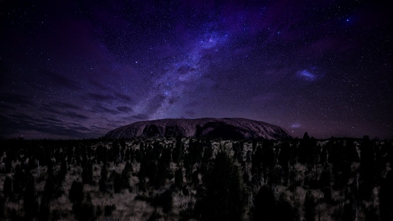 Ayers, 4K, mountains, night, stars, trees