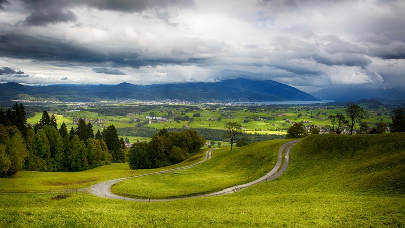 Switzerland, 4k, hills, mountains, trees, clouds
