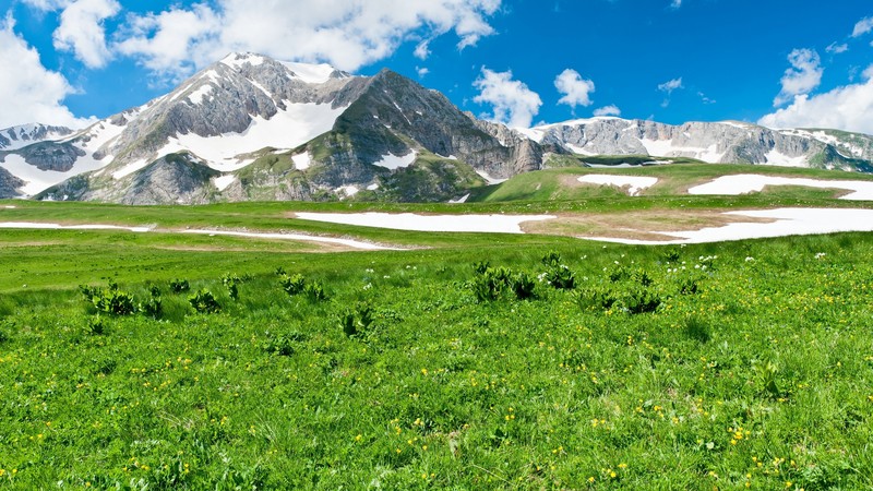 Mountains, 4k, meadows, sky, grass