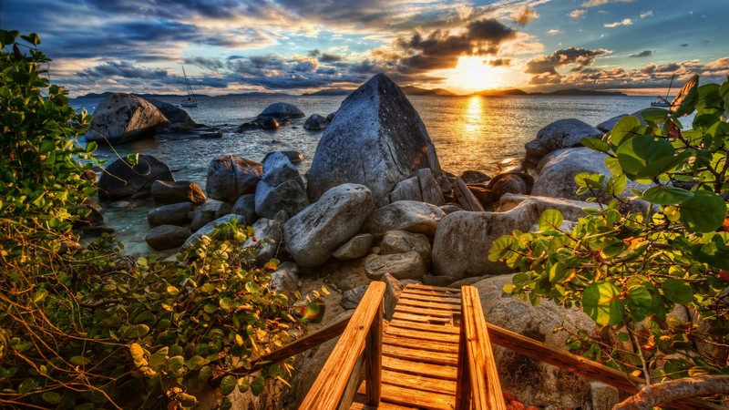 Sea, 4k, sun, sunset, stones, nature
