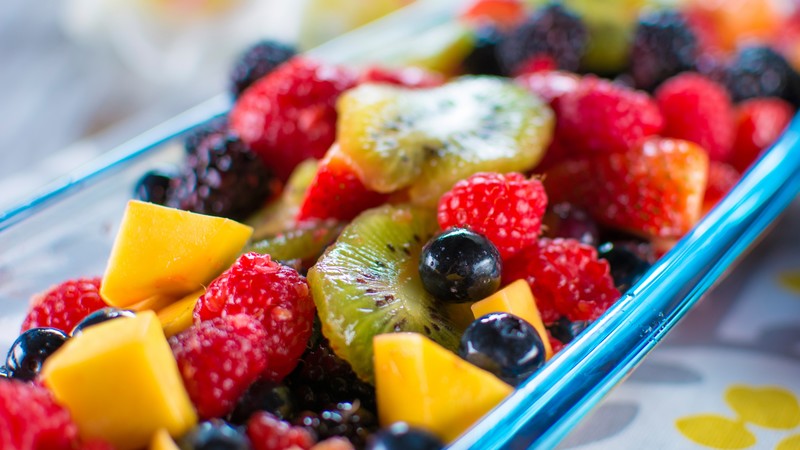 Hawaiian Fresh Fruit Salad, Raspberry, blueberry, kiwi, mango, blackberry, strawberry