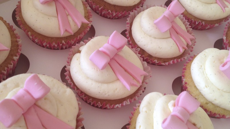 Cupcakes, cream, bow, pink