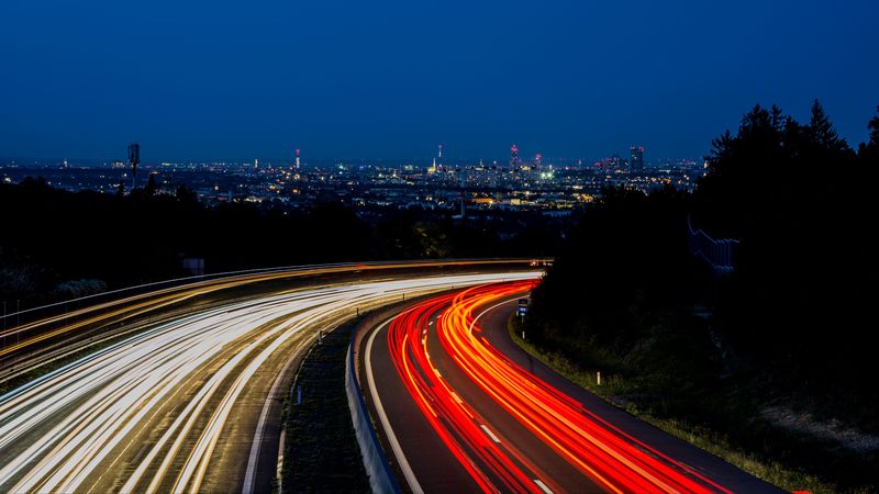road, movement of light, neon, city, 4k