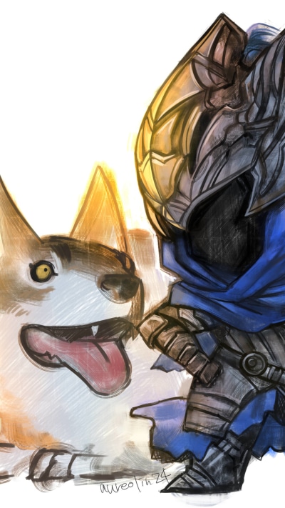 Video Game Dark Souls, Wolf, Armor, Chibi, Sif (Dark Soul), Artorias (Dark Souls), 1080x1920