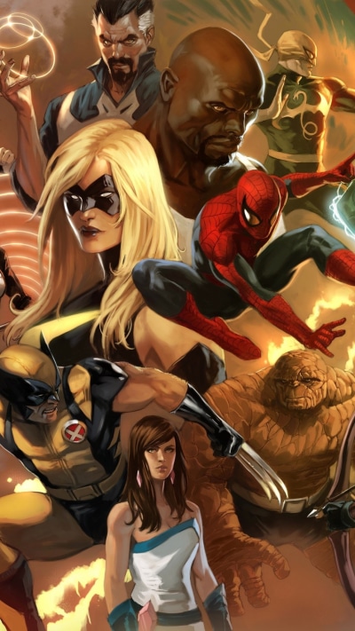 Comics The Avengers, Thing (Marvel Comics), Spider-Man, Doctor Strange, Iron Fist (Marvel Comics), Ms. Marvel, 1080x1920