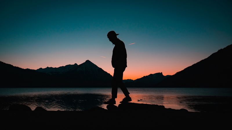 lonely, loneliness, silhouette, sunset, 4k