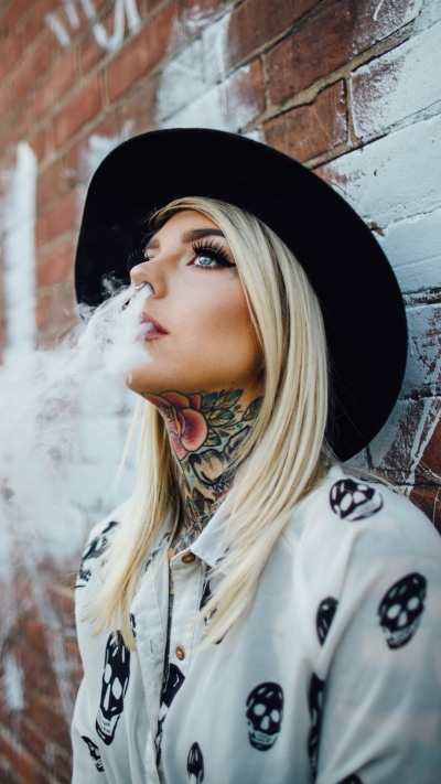 Women Tattoo, Blonde, Hat, Model, Smoke, 1080x1920