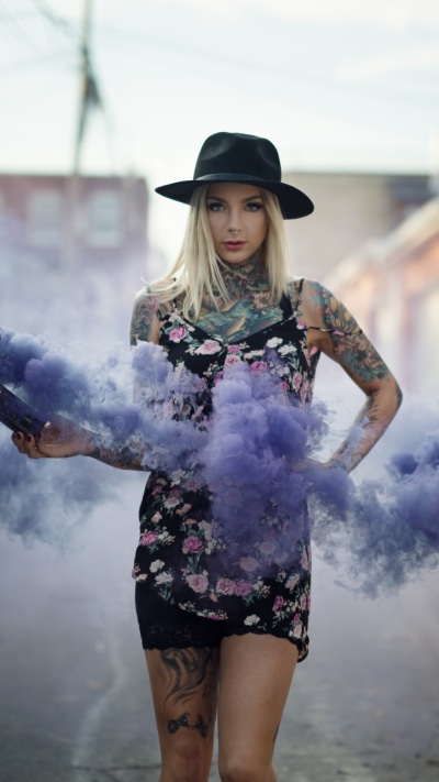 Women Tattoo, Hat, Blonde, Smoke, Model, 1080x1920
