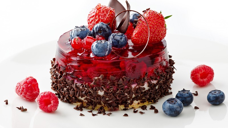 Cake, berries, strawberry, raspberry, blueberry, chocolate