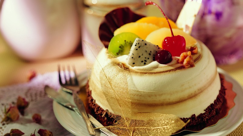 Cake, souffle, fruits, cherry, chocolate