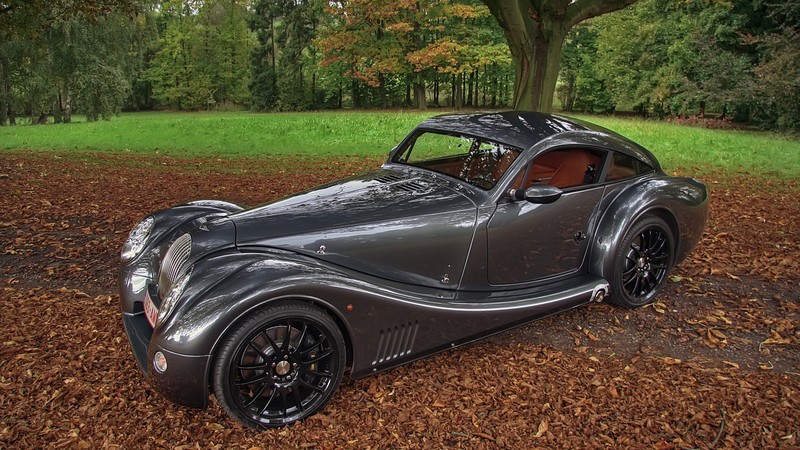 morgan aero 8, convertible, front-engined Sports car, grey.