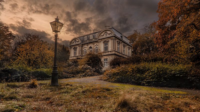 lantern, house, cloudy, landscape, 4k