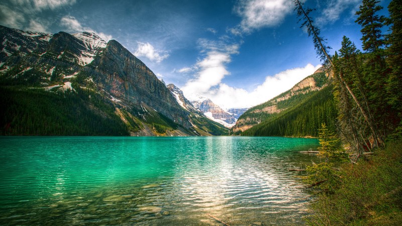 Lake Louise, 4K, Canada, National Park, Banff, glacial lake, vacation, holiday, travel, mountain, forest, beach, sky