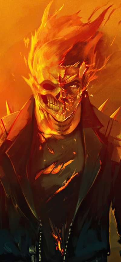 Comics Ghost Rider, Flame, Skull, 828x1792